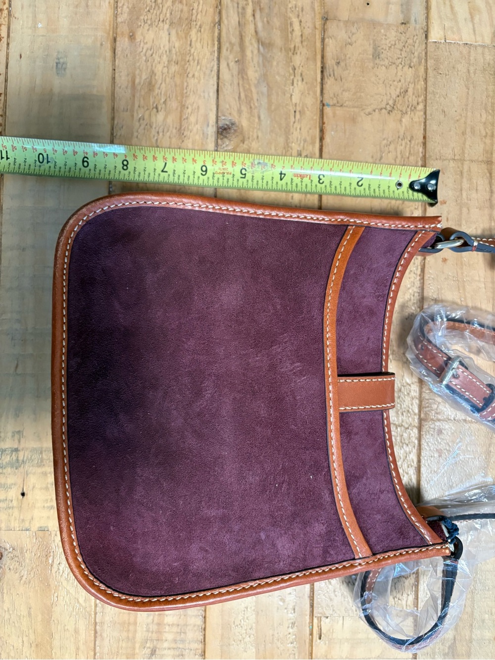 Dooney & Bourke Burgundy Suede Crossbody with Tan Leather Trim - Picture 4 of 4